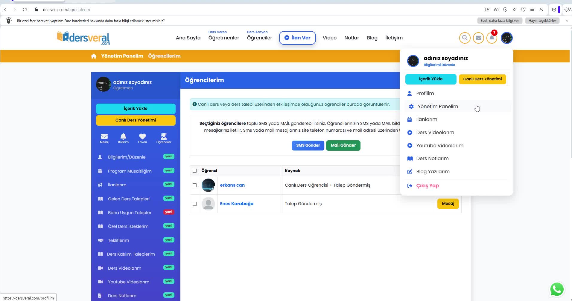 Dersveral.com | Nasıl Öğrencilerime SMS / Mail Gönderirim? video resmi